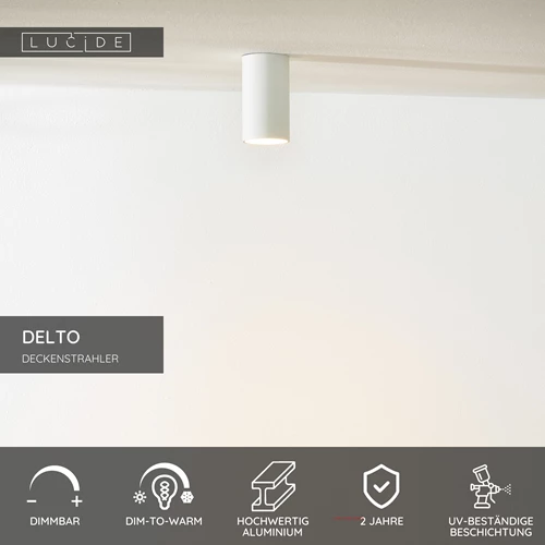 Lucide DELTO - Deckenstrahler - Ø 5,5 cm - LED Dim to warm - GU10 - 1x5W 2200K/3000K - Weiß - USP